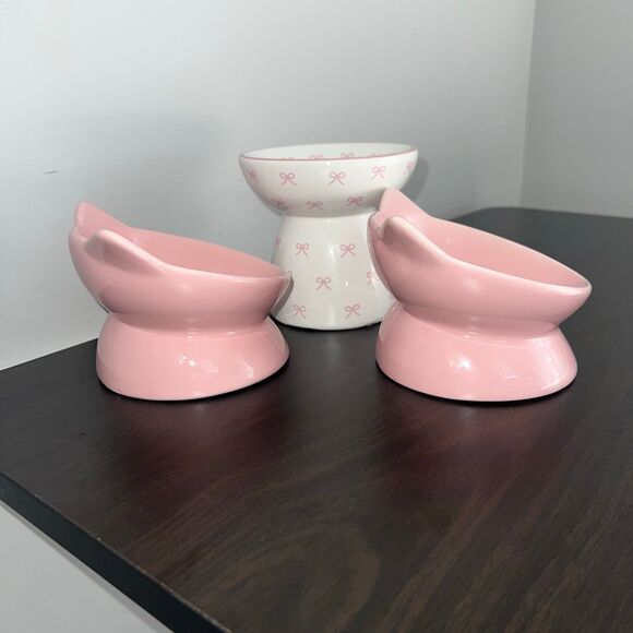 Kawaii Elevated Stoneware Ceramic Cat Bowl Set - Picture 7 of 9